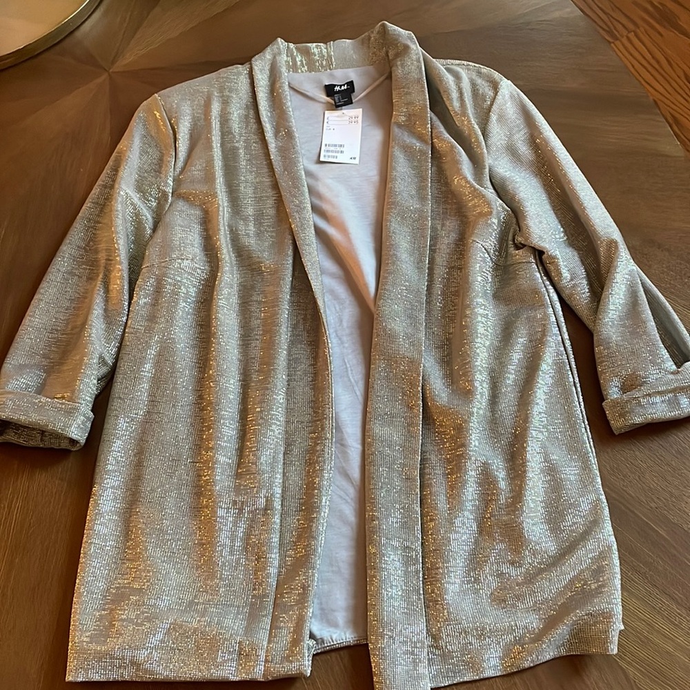 H&M blazer. Gold shimmer. Shoulder pads.
